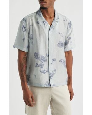Open Edit Floral Print Short Sleeve Button-Up Shirt - Gray
