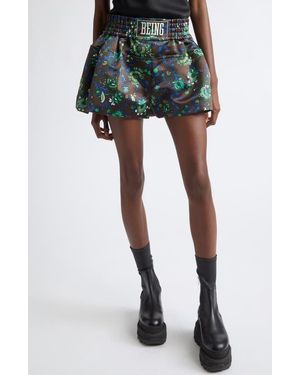 Sacai Floral Print Satin Shorts - Green