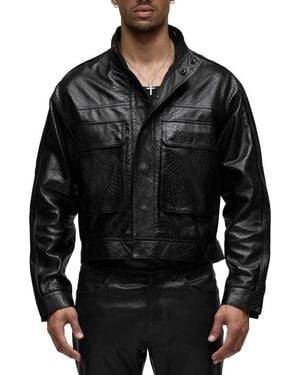 Hudson Jeans Python Embossed Leather Jacket - Black