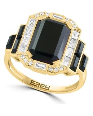 Effy 14K Diamond & Onyx Art Deco Ring - Metallic