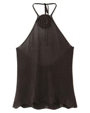 Mango Floral Crocheted Halter Top - Black