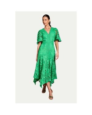 Coast Placement Lace Hanky Hem Dress - Green