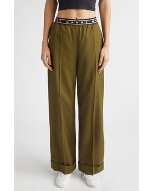 Marni Tropical Virgin Wool Straight Leg Pants - Green