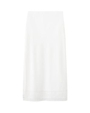 Mango Lace Trim Linen Blend Midi Skirt - White