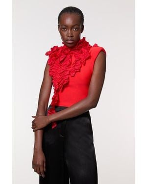 Karen Millen Woven Rosette Crop Detail Top - Red