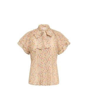 Maison Common Printed Blouse With Pleating And Bow Tie - Natural