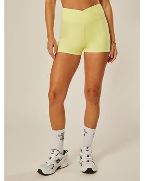 Be Athletica Stretch High Rise Wrap-Waist Mini Shorts - Yellow