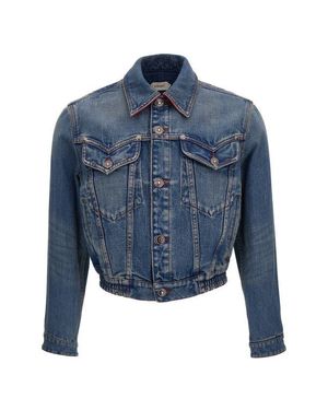 Versace Crop Denim Trucker Jacket - Blue
