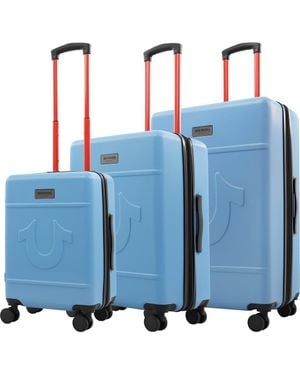 TRUE RELIGION Molded U 3-Piece Hardside Spinner Luggage Set 22, 26.5 & 30.5 Expandable Suitcases - Blue