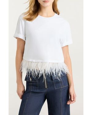 Cinq À Sept Feather Trim Crop T-Shirt - White