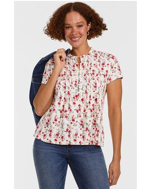 Lands' End Short Sleeve Lightweight Jersey Button Pintuck Top - Red