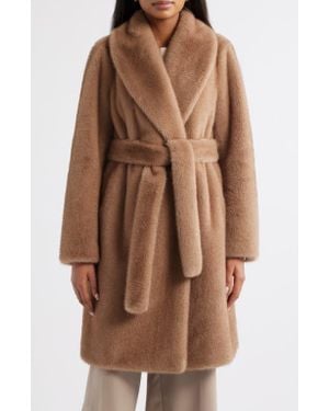 Michael Kors Faux Fur Belted Coat - Brown