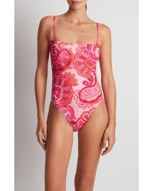 Ralph Lauren Square Neck One-Piece Swimsuit - Pink