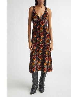 R13 Grunge Floral Velvet Midi Dress - Purple