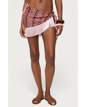 Edikted Lakelyn Fringe Zigzag Open Stitch Cover-Up Skirt - Red