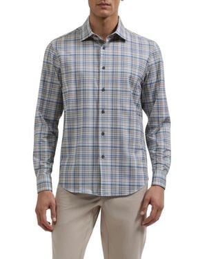 Bugatchi James Plaid Long Sleeve Button Up Shirt - Blue