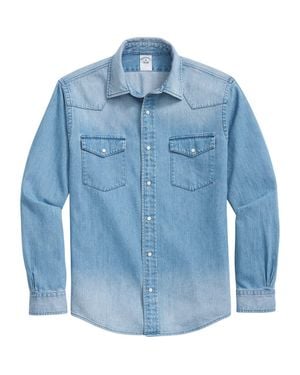 Brooks Brothers Faded Denim Snap-Up Western Shirt - Blue