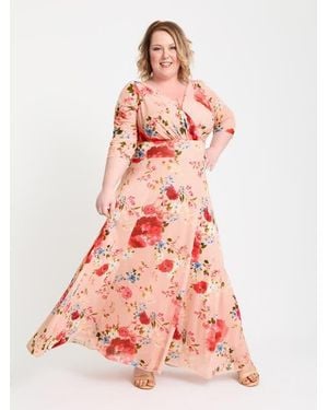 Scarlett & Jo Verity V-Neck 3/4 Sleeve Maxi Dress - Pink