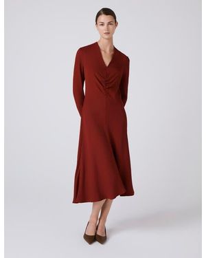 Ghost Cecelia Crepe V Neck Midi Dress - Red