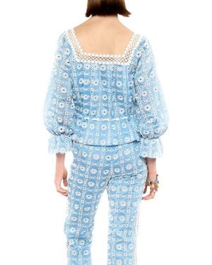 Anna Sui Lattice Lace Embroidery Top - Blue