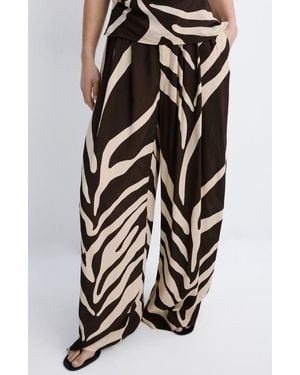 Mango Flowy Wide Leg Pants - Black