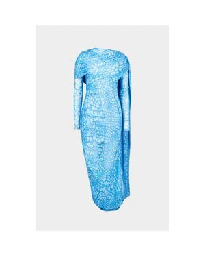 Saemdi Reptile Printed Cape Dress - Blue