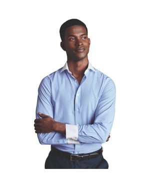 Charles Tyrwhitt Cutaway Collar Non-Iron Bengal Stripe Winchester Shirt - Blue