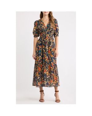 Vince Camuto Textured Shirred Maxi Dress - Brown