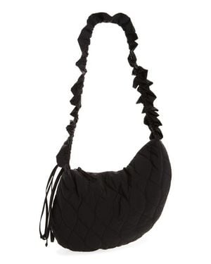 Damson Madder Embroidered Rose Ruched Kidney Bag - Black