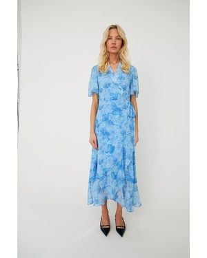 Crās Linea Floral Wrap Midi Dress - Blue
