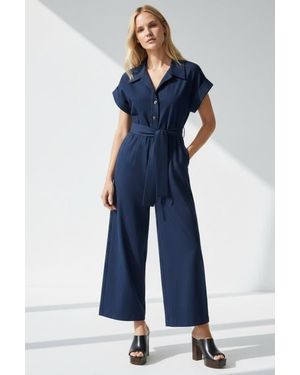 Exquise Leatrice Short Sleeve Belted Midi Jumpsuit - Blue
