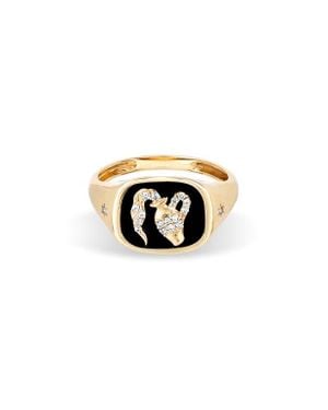 Adina Reyter Aquarius Ceramic & Diamond Pavé Signet Ring - Black