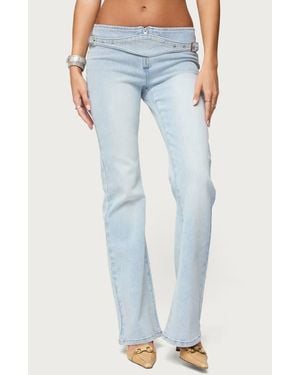 Edikted Kinza Belted Low Rise Flare Jeans - Blue