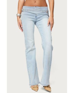 Edikted Kinza Belted Low Rise Flare Jeans - Blue