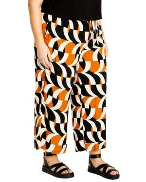 City Chic Nova Print Drawstring Ankle Wide Leg Pants - White