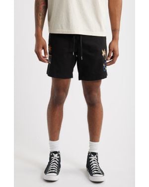 PacSun Reed Embroidered Twill Volley Shorts - Black