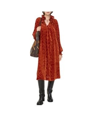 Burberry Baroque Silk Blend Velvet Dress - Red