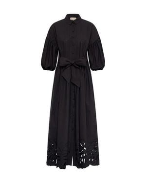 Maison Common Poplin Dress With Big Leave Embroidery - Black