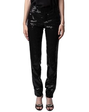Zadig & Voltaire Prune Ankle Zip Sequin Straight Leg Pants - Black