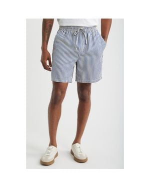 Open Edit Stripe Seersucker Drawstring Shorts - Blue