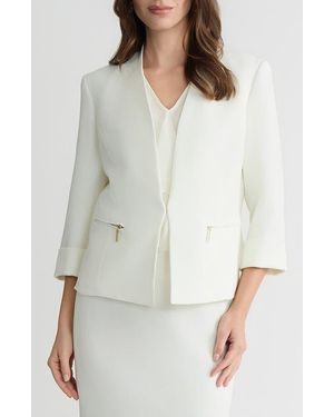 Kasper Collarless Zip Pocket Blazer - White