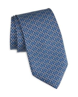 Ferragamo Zelig Gancini Print Silk Tie - Blue
