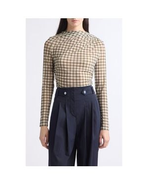 Veronica Beard Nuvina Check Ruched Top - Gray