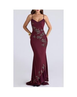 House Of Cb Anastelle Embellished Satin Mermaid Gown - Red