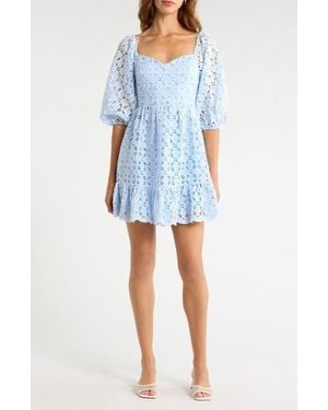 Sugarlips Sequin Detail Cotton Eyelet Babydoll Dress - Blue