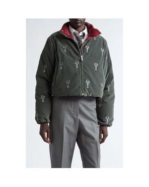 Thom Browne Crop Lobster Stitch Corduroy Reversible Down Jacket - Black