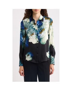 Tahari The Madeline Print Silk Blend Shirt - Green