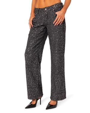 Edikted Nyah Sequin Low Rise Wide Leg Jeans - Black