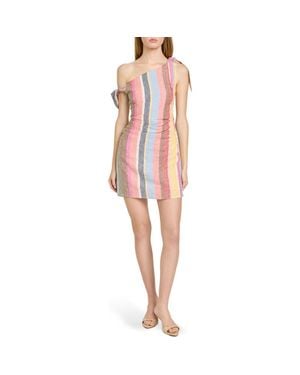 Wayf X Hannah Lovey Porter Bahia Stripe One-Shoulder Linen Blend Minidress - Red