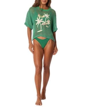 Maaji Tropical Sheer Cotton Crochet Cover-Up T-Shirt - Green